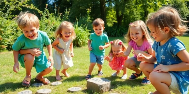 Children playing math games outdoors in bright sunlight.