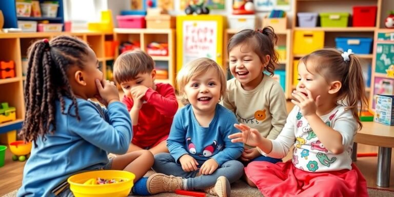 Children engaged in fun emotional activities in preschool.