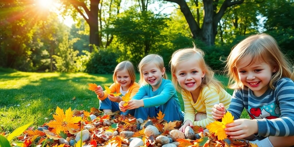 Children happily hunting for numbers in nature.