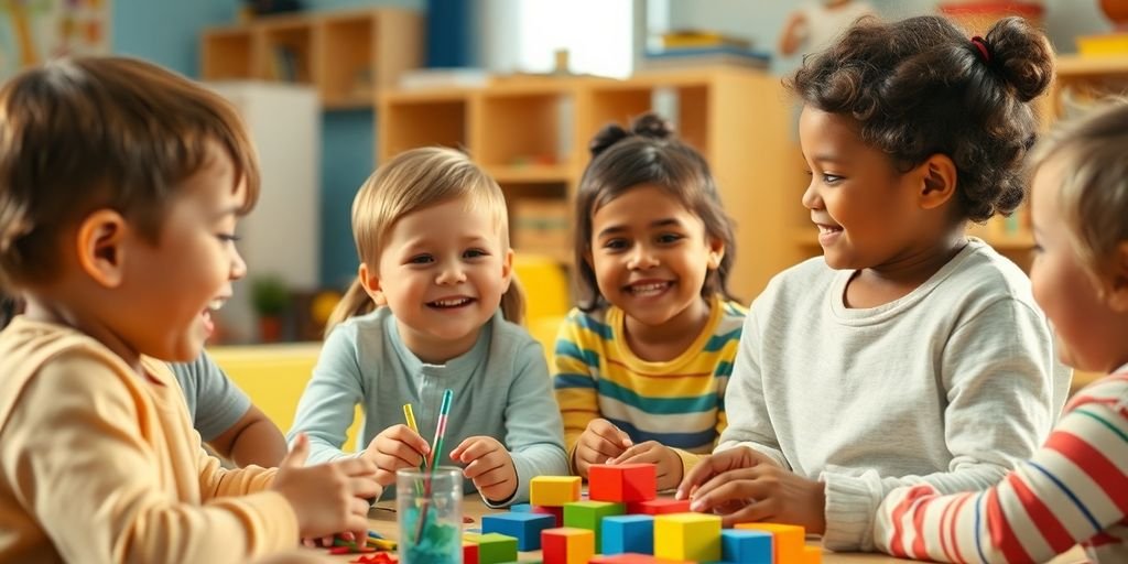 Preschoolers participating in a fun group activity together.