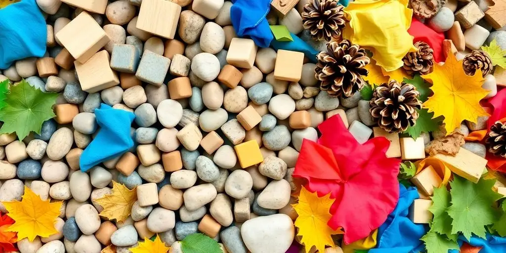 Colorful loose parts for imaginative play in early learning.