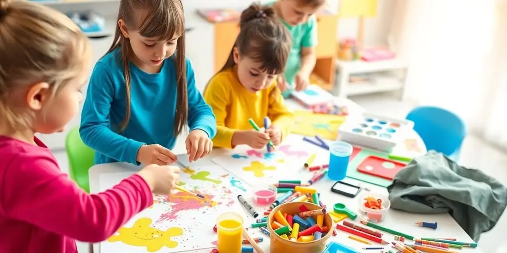 Children involved in arts and crafts activities for skill development.