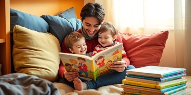 Parent and child reading together in a bright nook.