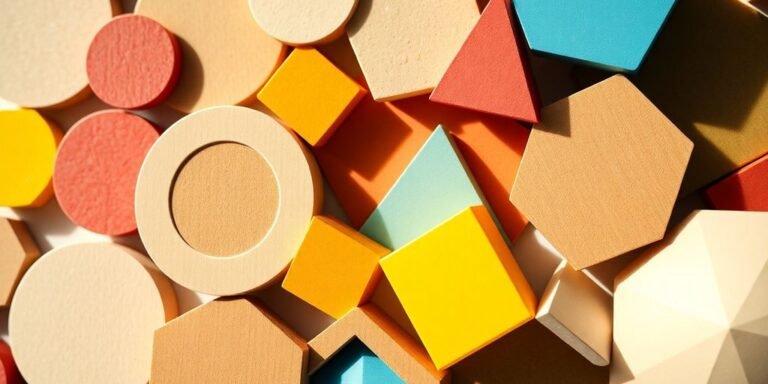 Colorful geometric shapes in a bright, well-lit setting.