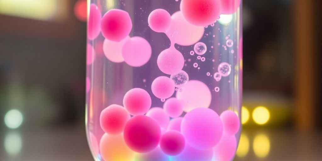Homemade lava lamp with colorful blobs bubbling