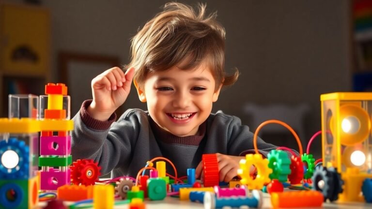 Child playing with colorful STEM toys, learning and having fun.