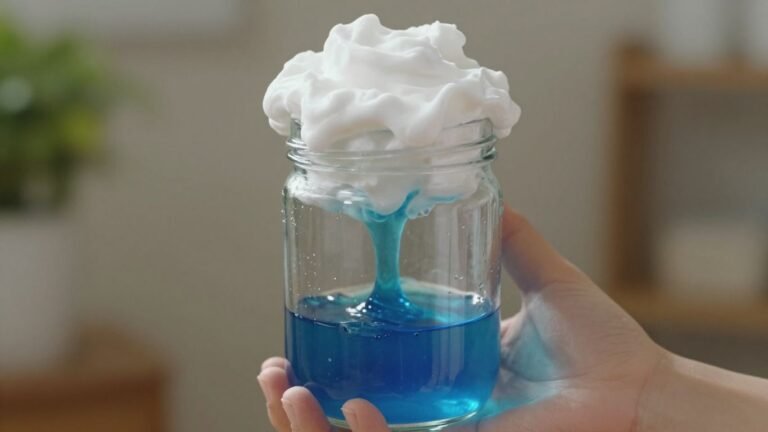 Kindergarten rain cloud experiment with dripping blue color.